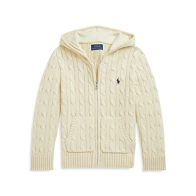 Little Boy's Cotton Cable-Knit Full-Zip Sweater