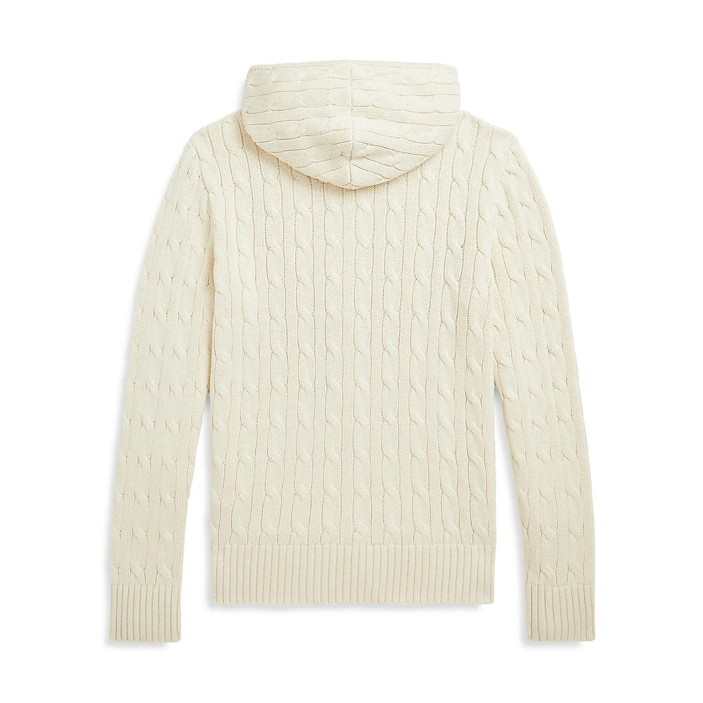 Boy's Cable-Knit Cotton Full-Zip Hooded Sweater