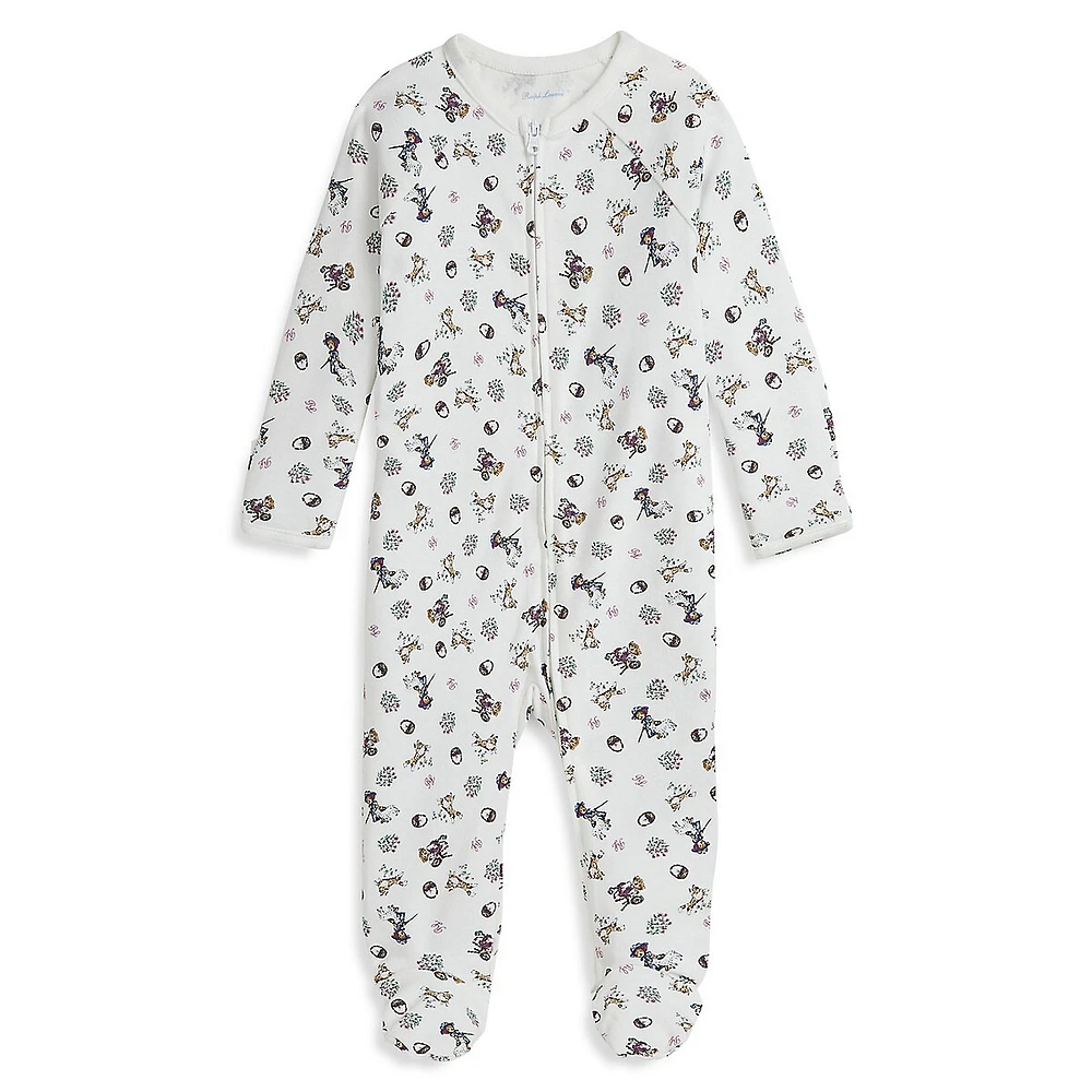 Baby Girl's Polo Bear Cotton Footed Coverall