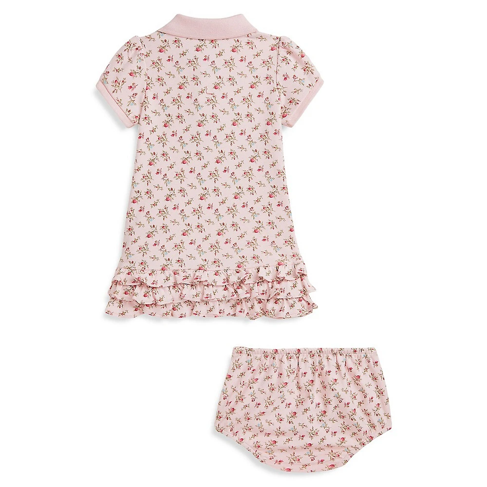 Baby Girl's Floral Soft Cotton Polo Dress & Bloomer