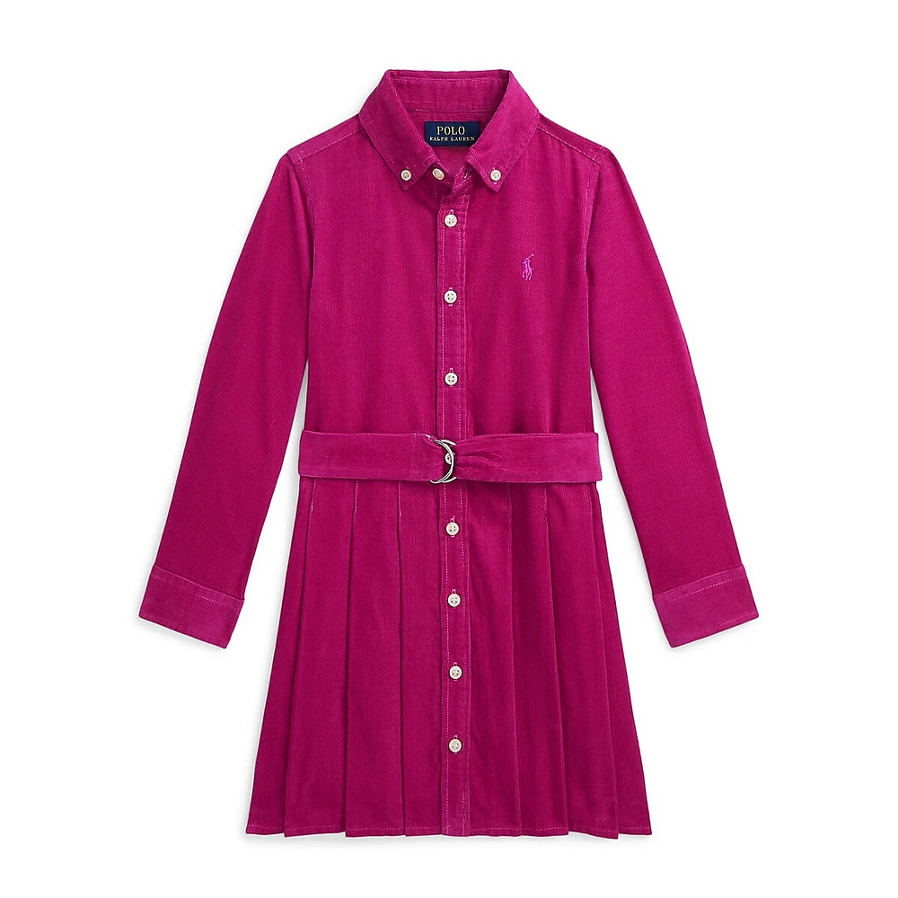 Little Girl's Pleated Corduroy Shirtdress