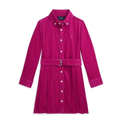 Little Girl's Pleated Corduroy Shirtdress