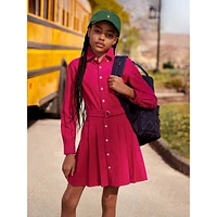 Girl's Pleated Corduroy Shirtdress