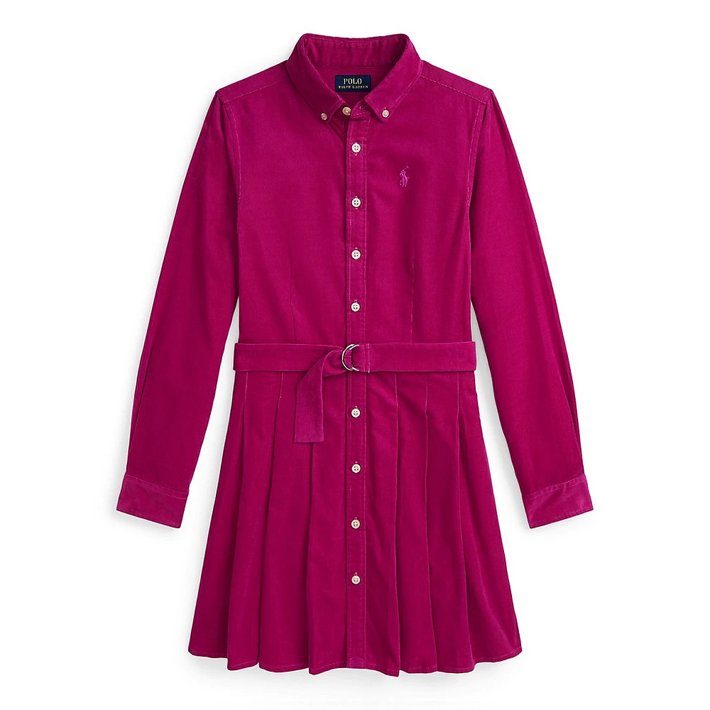 Girl's Pleated Corduroy Shirtdress