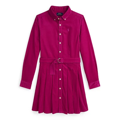 Girl's Pleated Corduroy Shirt Dress