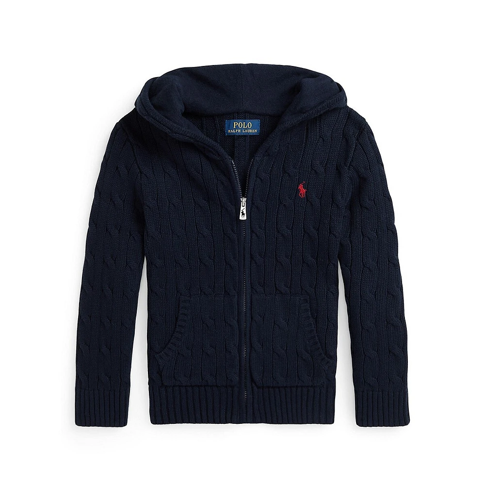 Little Boy's Cotton Cable-Knit Full-Zip Sweater