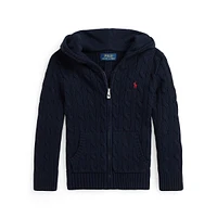 Little Boy's Cotton Cable-Knit Full-Zip Sweater