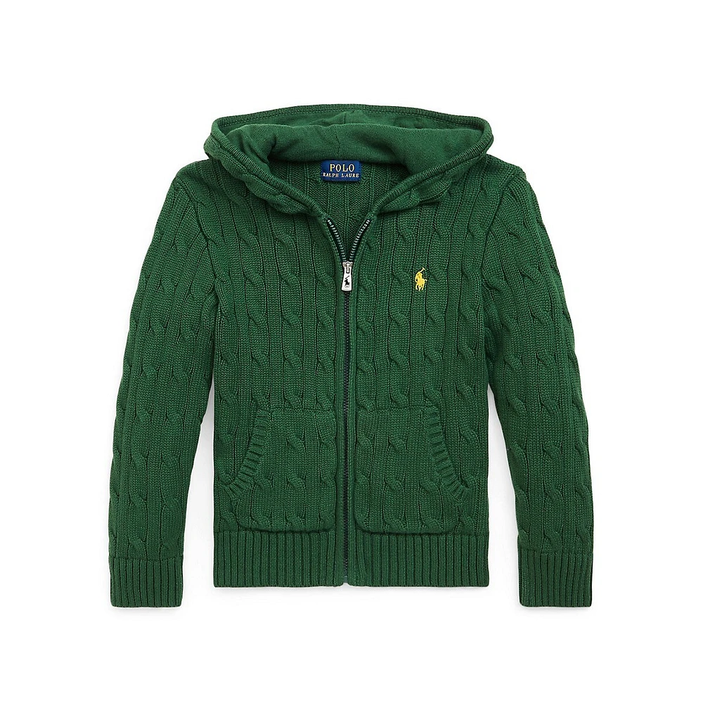 Little Boy's Cotton Cable-Knit Full-Zip Sweater