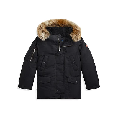 Little Boy's Faux Fur-Trim Hooded Down Parka