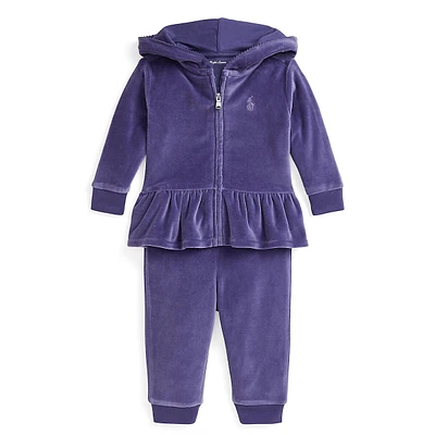 Baby Girl's 2-Piece Velour Hoodie & Jogger Pant Set