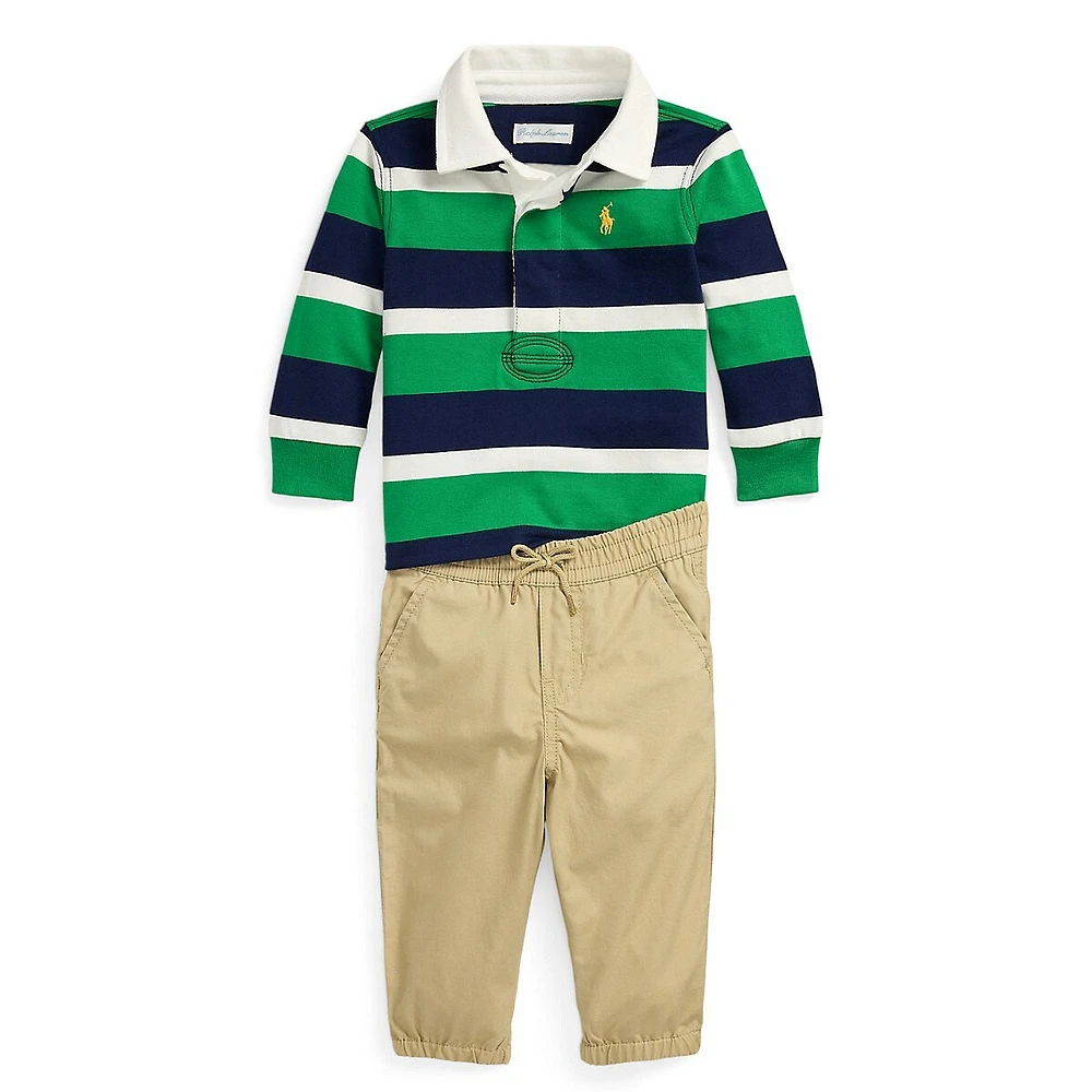 Baby Boy's 2-Piece Striped Rugby Shirt & Chino Joggers Set