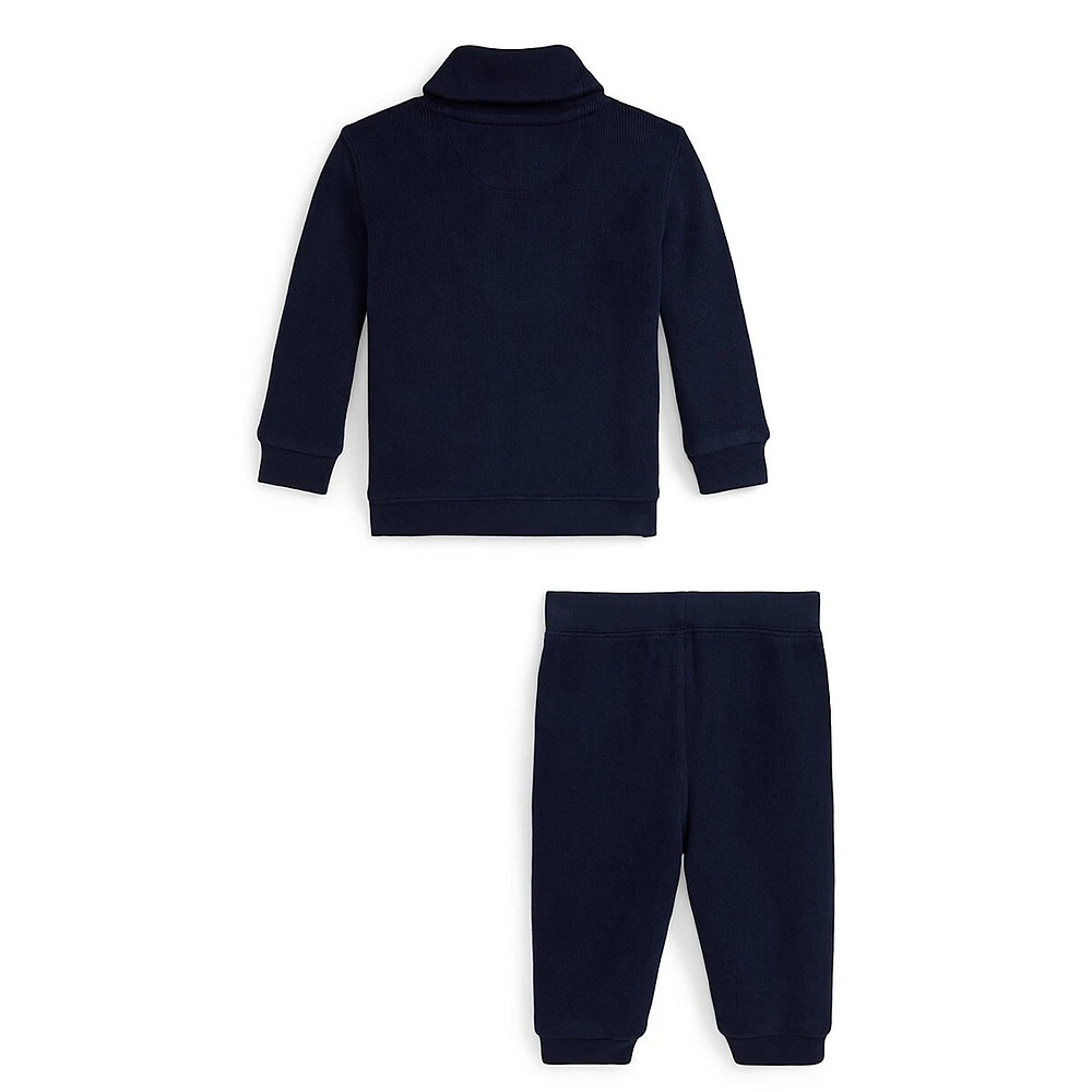 Baby Boy's 2-Piece Ribbed Shawl-Collar Top & Joggers Set