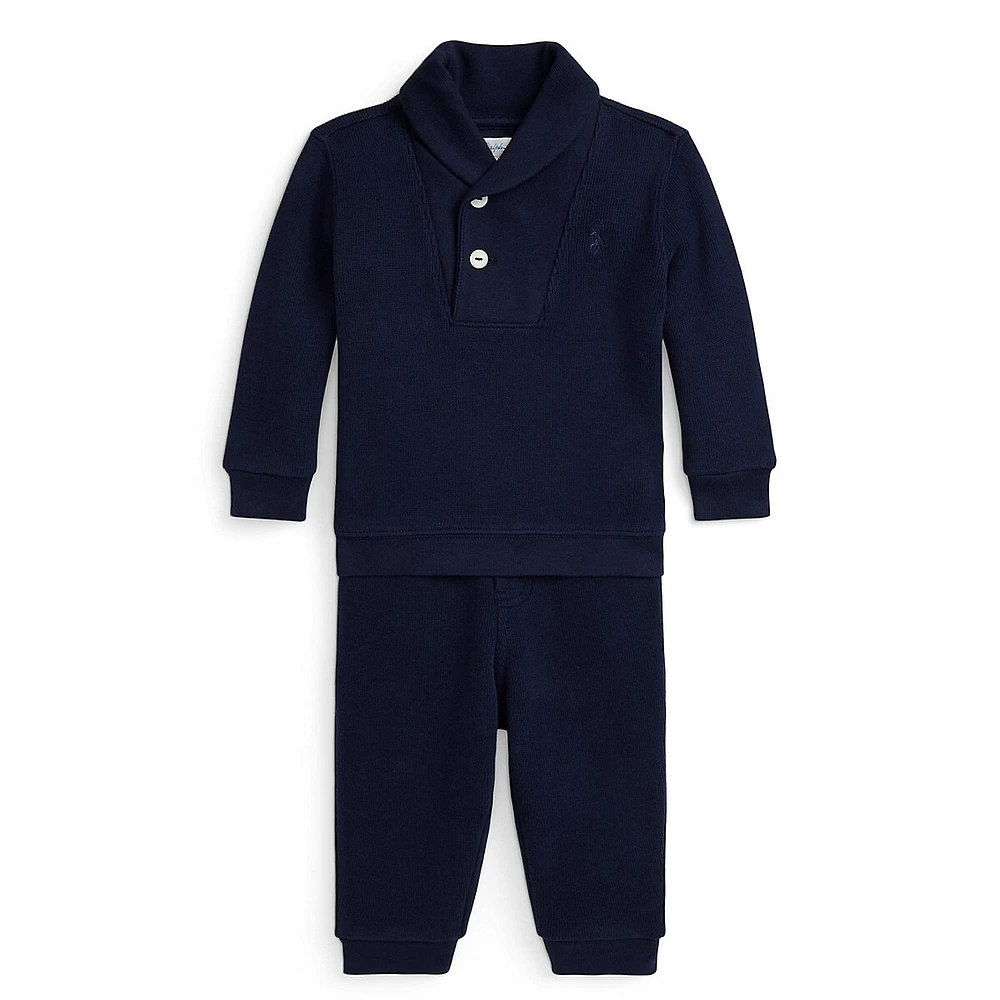 Baby Boy's 2-Piece Ribbed Shawl-Collar Top & Joggers Set