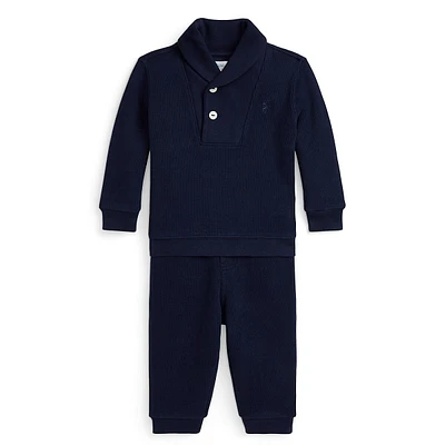 Baby Boy's 2-Piece Ribbed Shawl-Collar Top & Joggers Set