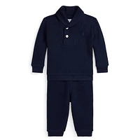 Baby Boy's 2-Piece Ribbed Shawl-Collar Top & Joggers Set