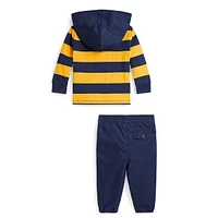 Baby Boy's 2-Piece Hooded Rugby Shirt & Poplin Joggers Set