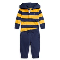 Baby Boy's 2-Piece Hooded Rugby Shirt & Poplin Joggers Set