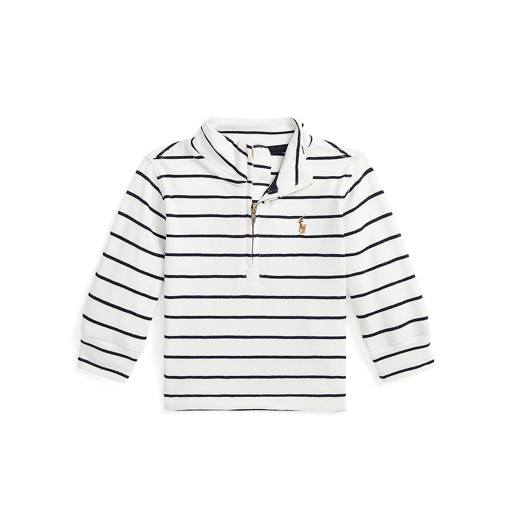 Baby Boy's Quarter-Zip Striped Cotton Pullover