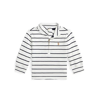 Baby Boy's Quarter-Zip Striped Cotton Pullover