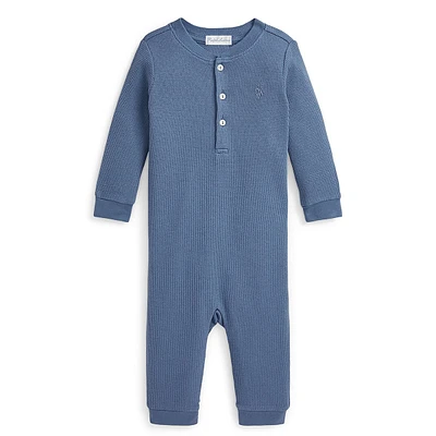 Baby Boy's Waffle-Knit Henley Coveralls