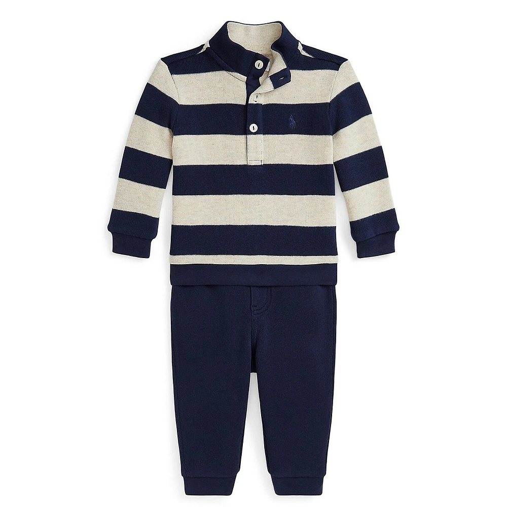 Baby Boy's 2-Piece Striped Top & Solid Joggers Set