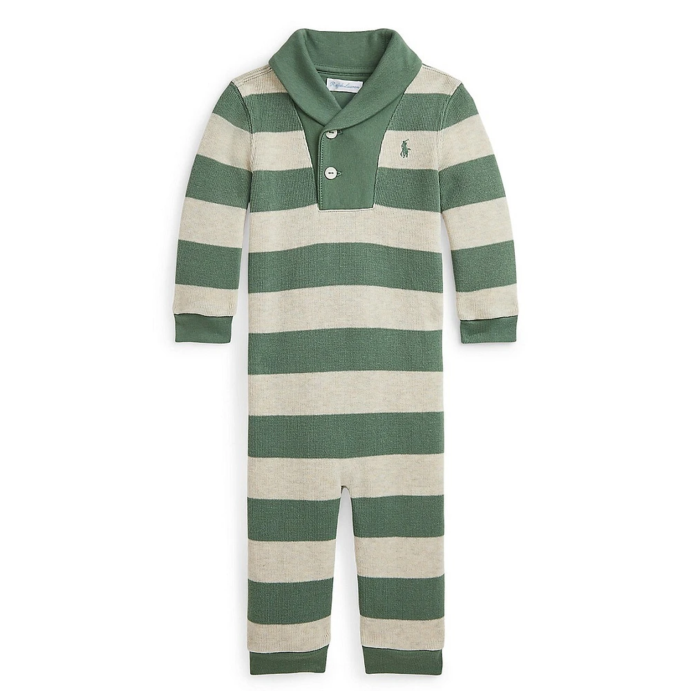 Baby Boy's Striped Shawl-Collar Coveralls