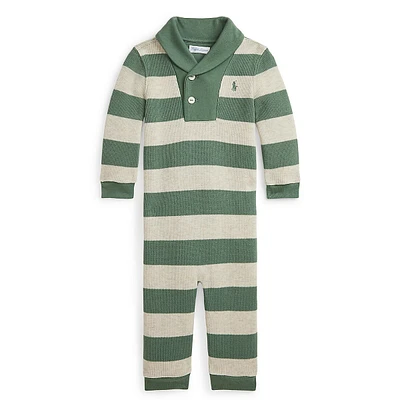 Baby Boy's Striped Shawl-Collar Coveralls