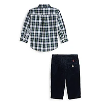 Baby Boy's 2-Piece Plaid Shirt & Corduroy Pants Set