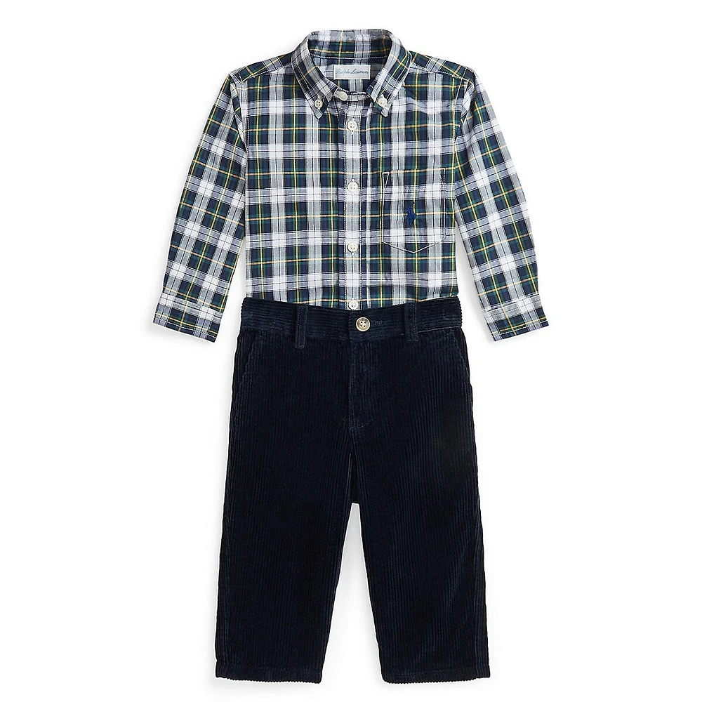 Baby Boy's 2-Piece Plaid Shirt & Corduroy Pants Set