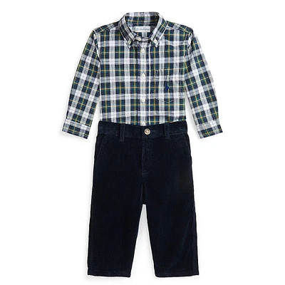 Baby Boy's 2-Piece Plaid Shirt & Corduroy Pants Set