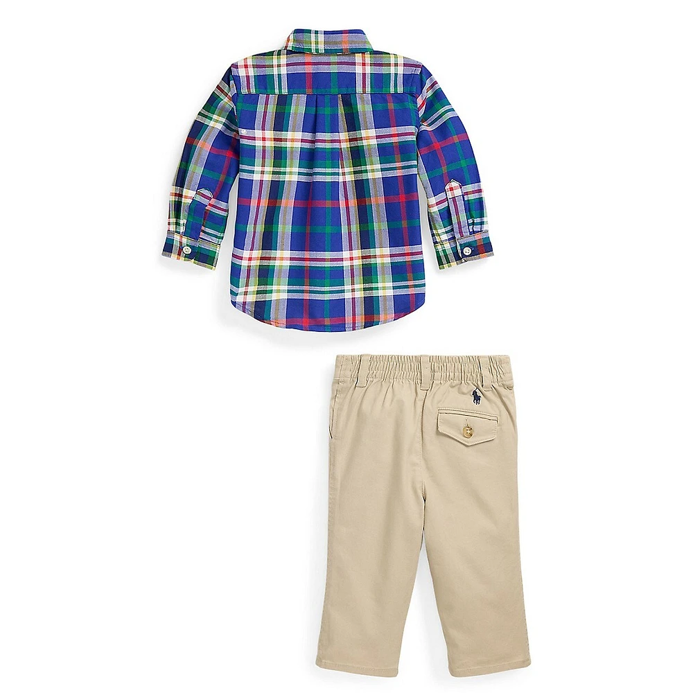 Baby Boy's 2-Piece Plaid Shirt & Chino Pants Set