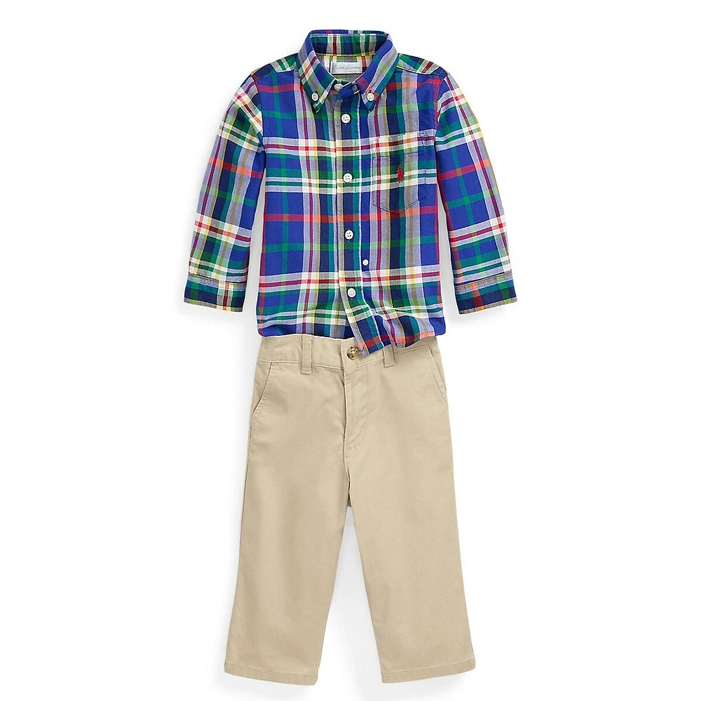 Baby Boy's 2-Piece Plaid Shirt & Chino Pants Set