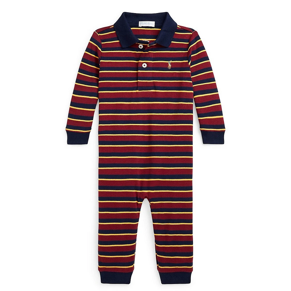 Baby Boy's Striped Cotton Polo Coveralls