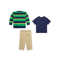 Baby Boy's 3-Piece Cardigan, T-Shirt & Chino Pants Set