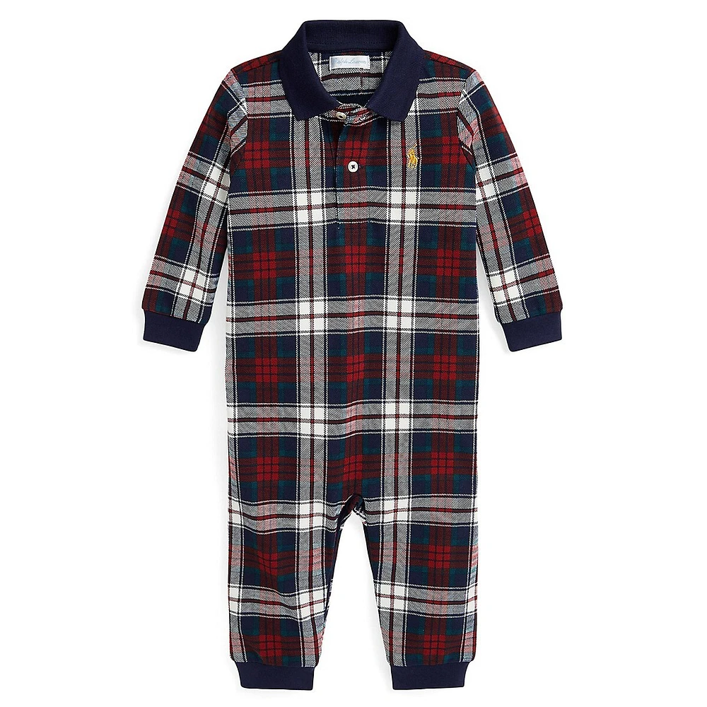 Baby Boy's Plaid Mesh Polo Coverall