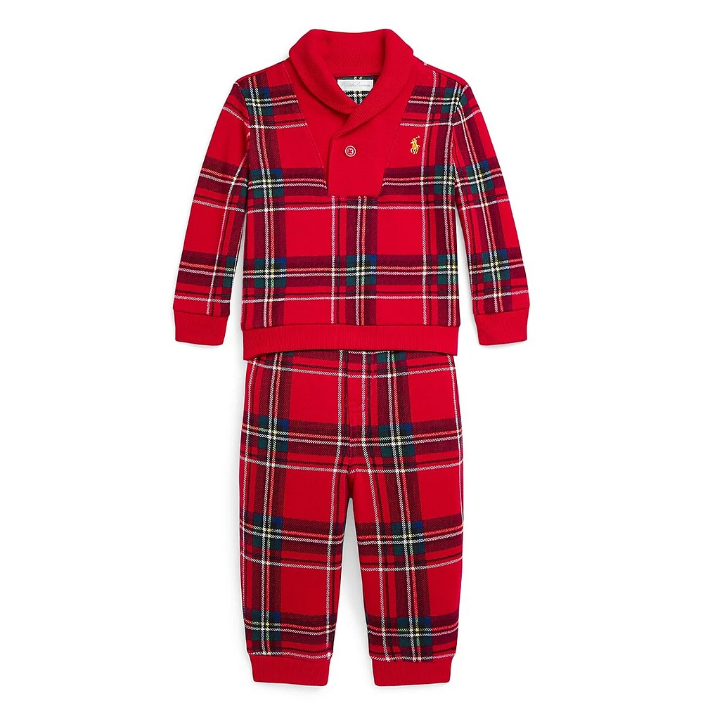 Baby's 2-Piece Plaid Fleece Pullover & Joggers Set