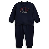 Baby 2-Piece Plaid-Logo Fleece Sweatshirt & Pant Set