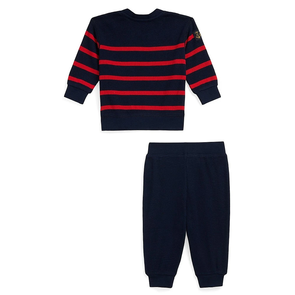 Baby's 2-Piece Striped Waffle Tee & Pants Set