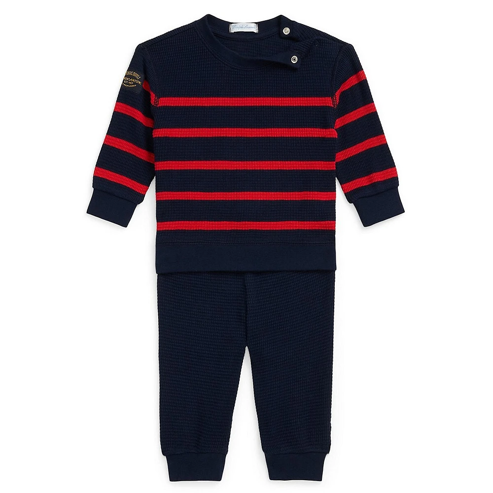 Baby's 2-Piece Striped Waffle Tee & Pants Set