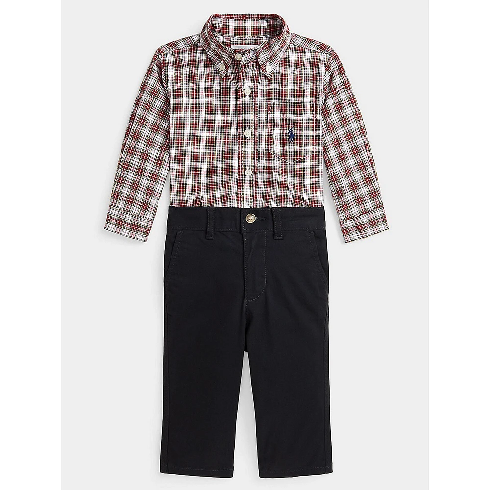 Baby Boy's 2-Piece Plaid Poplin Shirt & Chino Pants Set