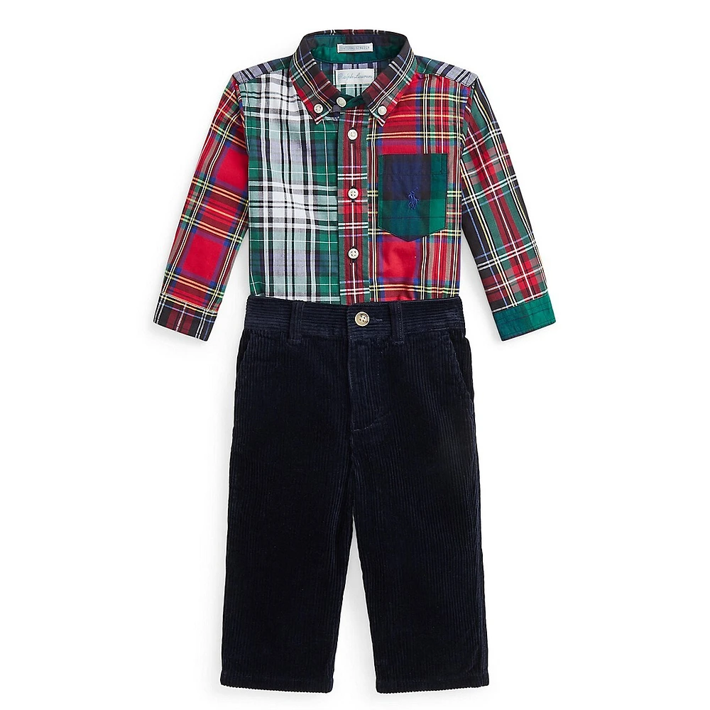 Baby's 2-Piece Mixed-Print Fun Shirt & Corduroy Pant Set