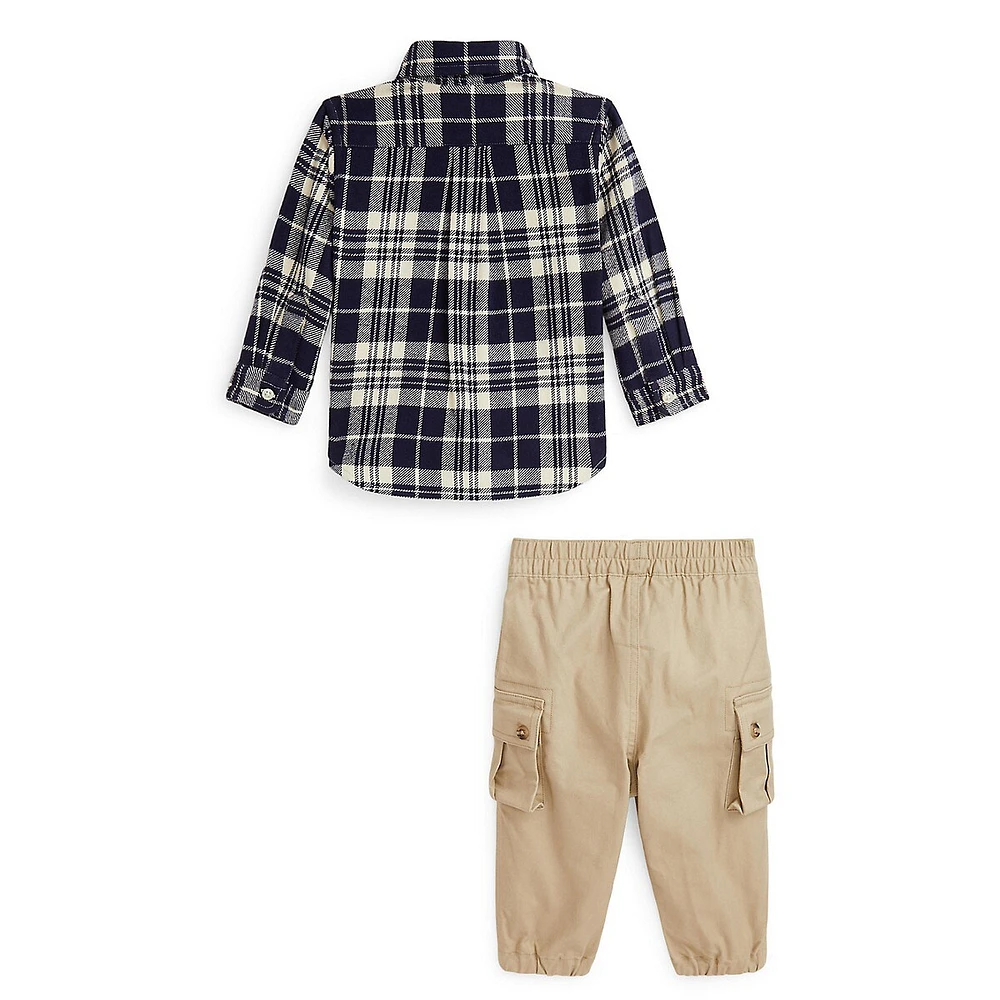 Baby's 2-Piece Plaid Shirt & Stretch Cargo Joggers Set