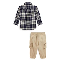 Baby's 2-Piece Plaid Shirt & Stretch Cargo Joggers Set