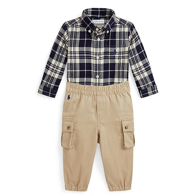 Baby's 2-Piece Plaid Shirt & Stretch Cargo Joggers Set