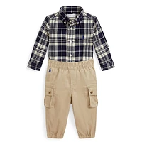 Baby's 2-Piece Plaid Shirt & Stretch Cargo Joggers Set