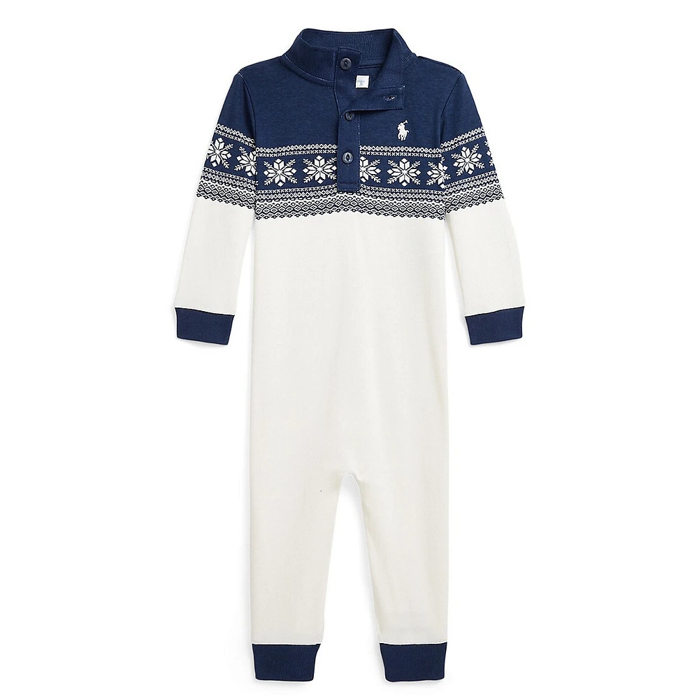 Baby's Snowflake One-Piece Interlock Knit Footie