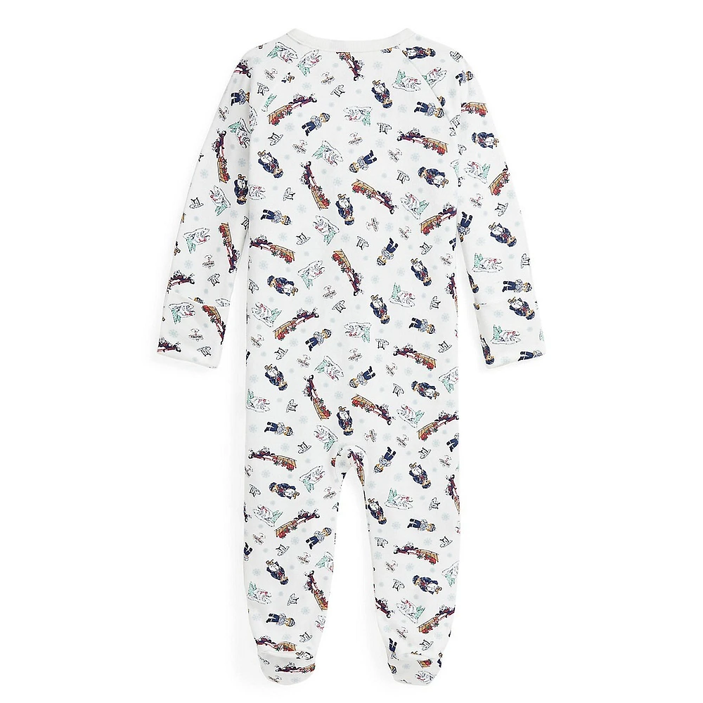 Baby's Polo Bear-Print One-Piece Interlock Knit Footie