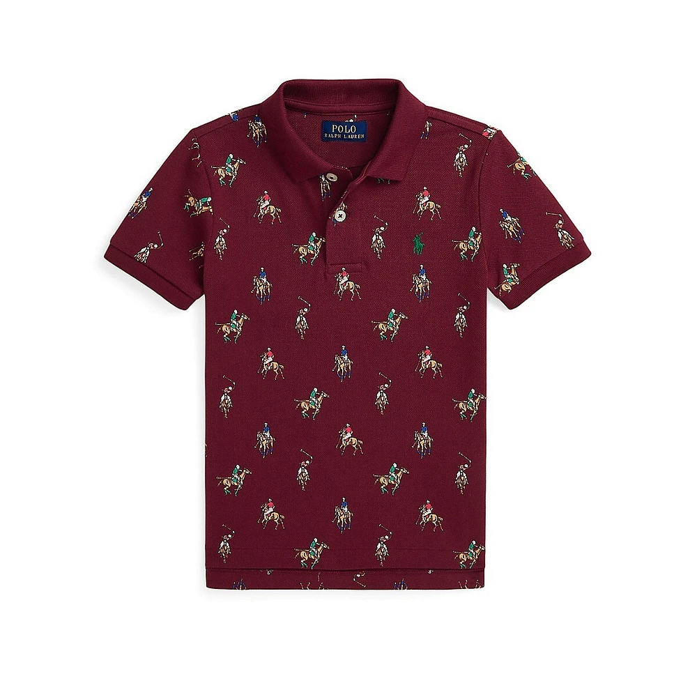 Little Boy's Equestrian-Print Mesh Polo Shirt