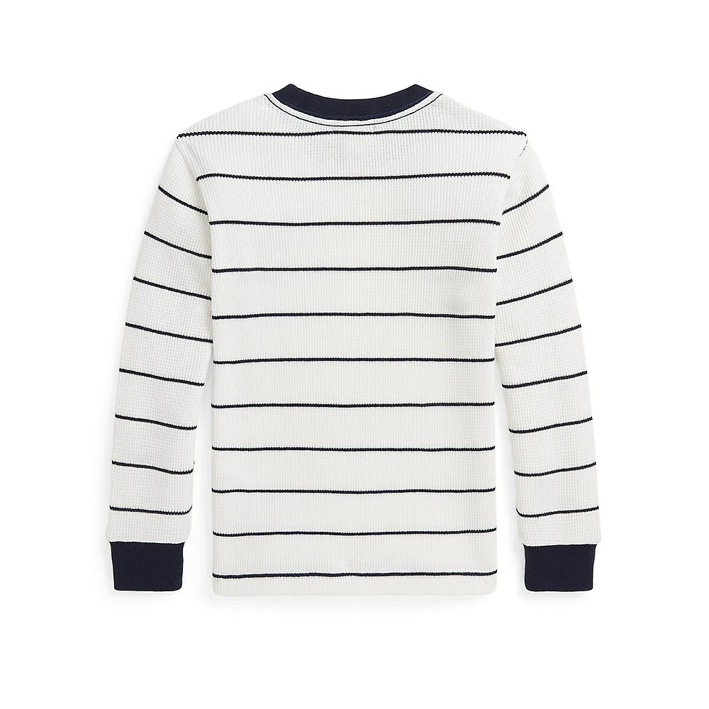 Little Boy's Striped Waffle Cotton Long-Sleeve T-Shirt