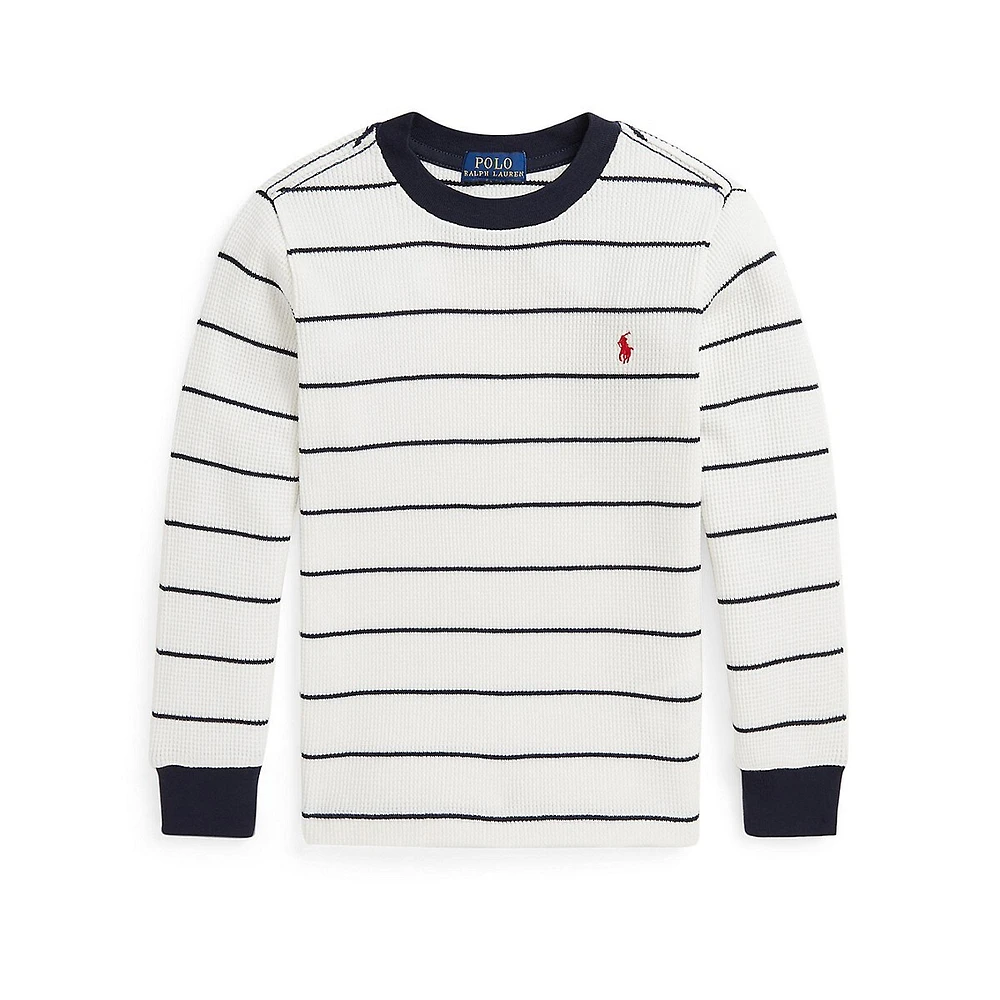 Little Boy's Striped Waffle Cotton Long-Sleeve T-Shirt